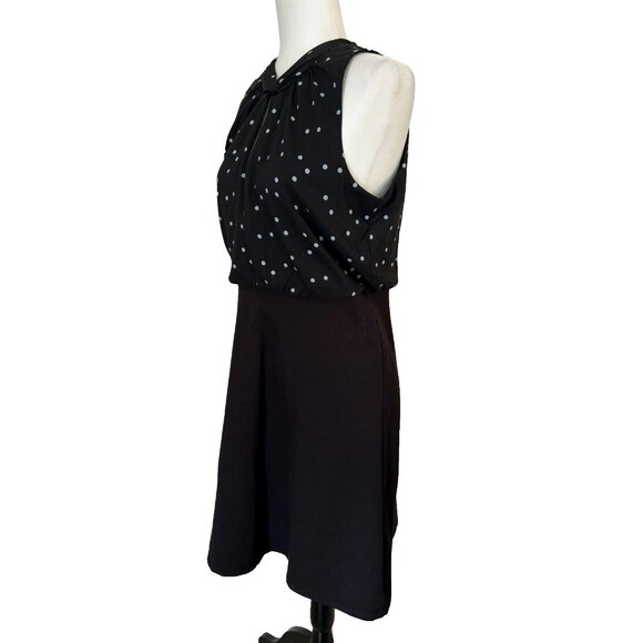 LOFT Dress Size 8 Sleeveless Blouson Polka Dot Chiffon Knit Skirt Black NWT - Picture 5 of 8